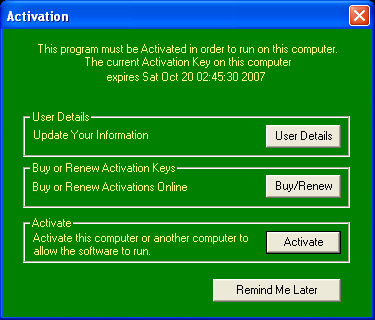 Activation Dialog